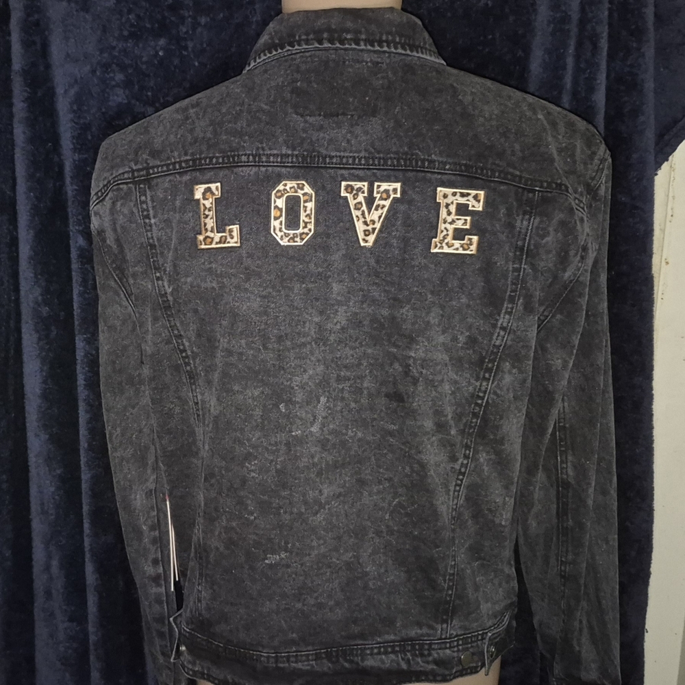 Women's Black Denim Jacket with 'LOVE' Detail